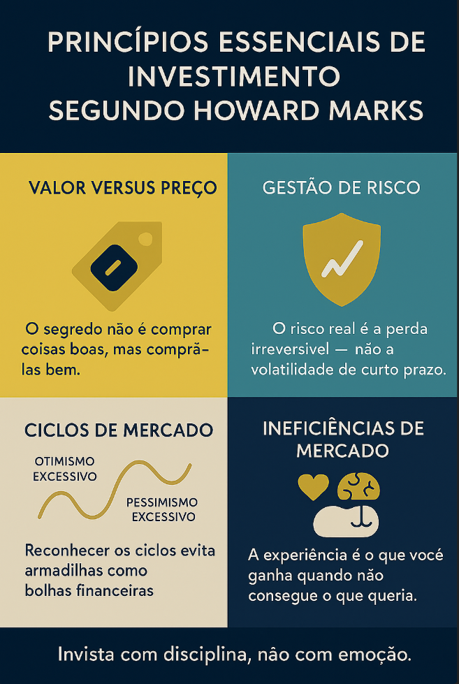 Ilustração do quadro demonstrando os principios essenciais de investimento segundo Howard Marks