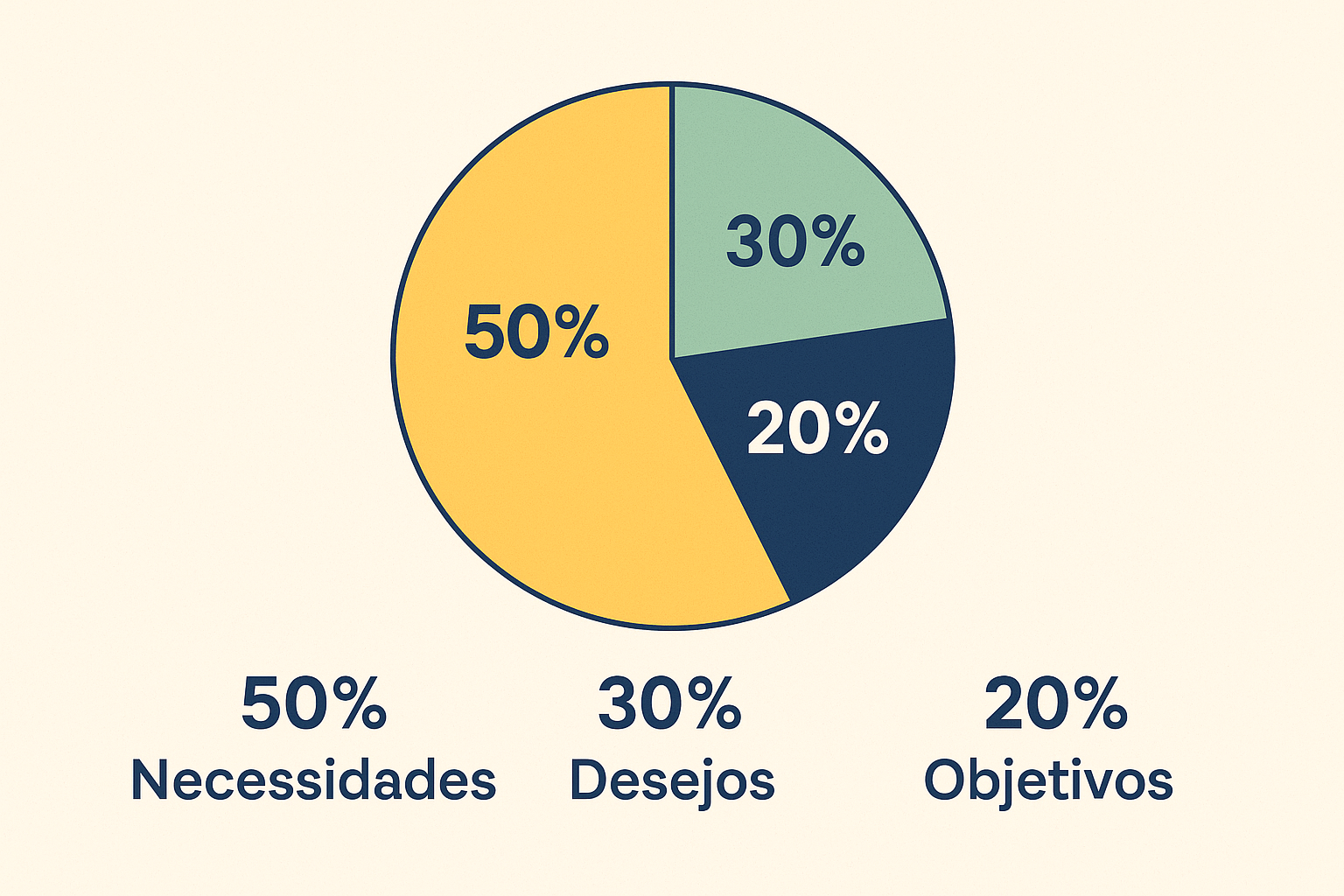 grafico 50-30-20 O gráfico ilustra a divisão do método 50-30-20, uma forma simples e eficaz de organizar seu orçamento: